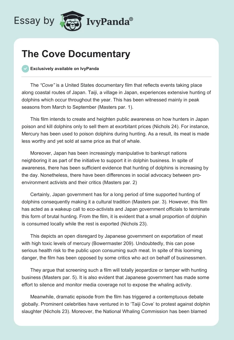The Cove Documentary. Page 1