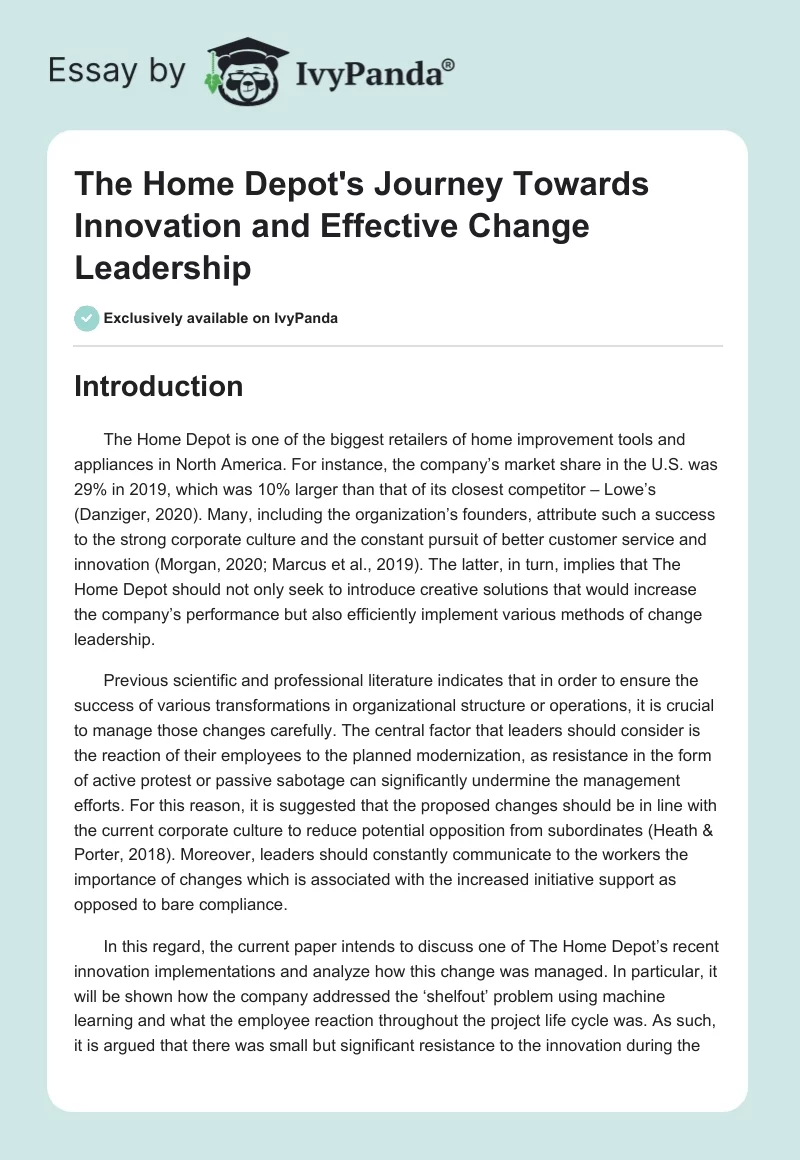The Home Depot's Journey Towards Innovation and Effective Change Leadership. Page 1