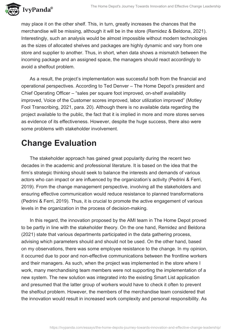 The Home Depot's Journey Towards Innovation and Effective Change Leadership. Page 3