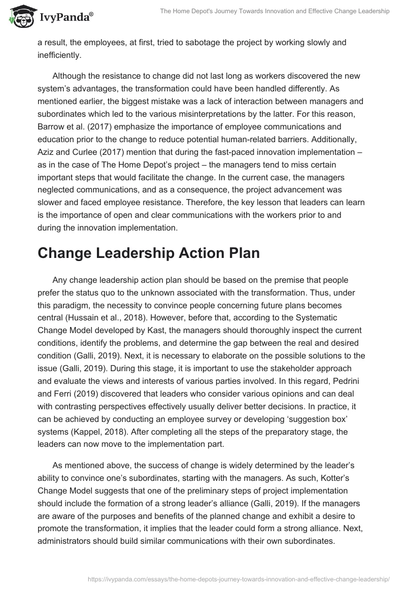 The Home Depot's Journey Towards Innovation and Effective Change Leadership. Page 4