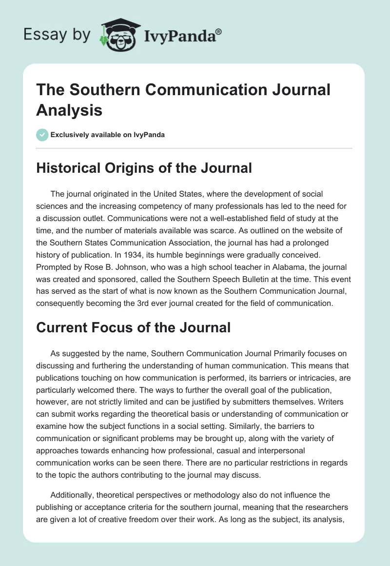 The Southern Communication Journal Analysis. Page 1