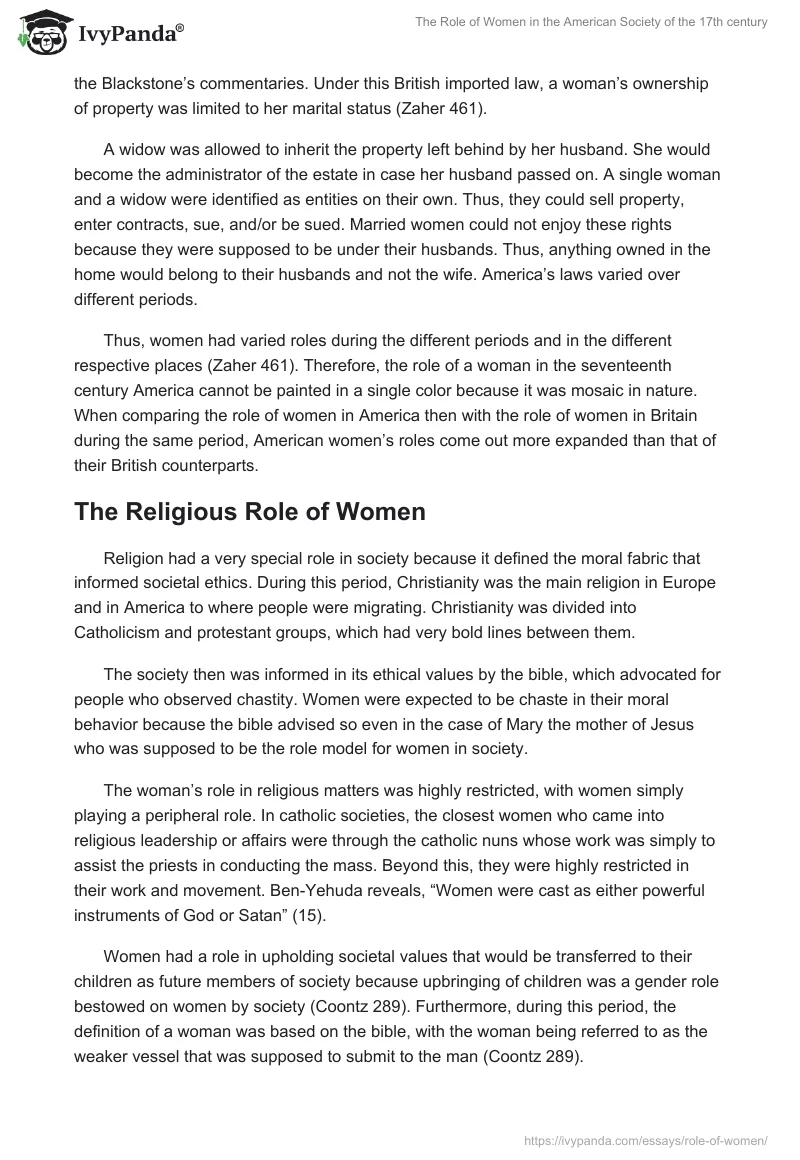 The Role of Women in the American Society of the 17th Century. Page 4