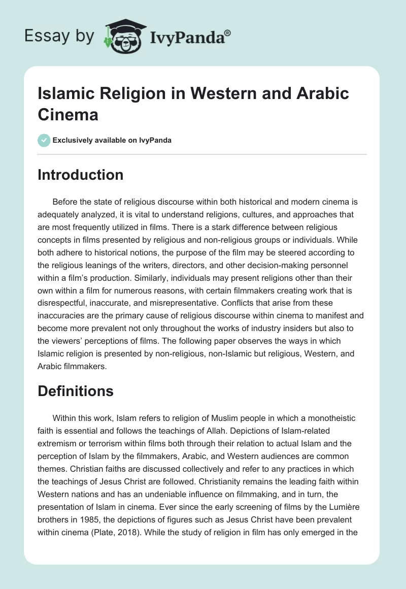 Islamic Religion in Western and Arabic Cinema. Page 1