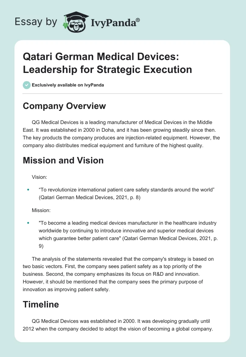 Qatari German Medical Devices: Leadership for Strategic Execution. Page 1