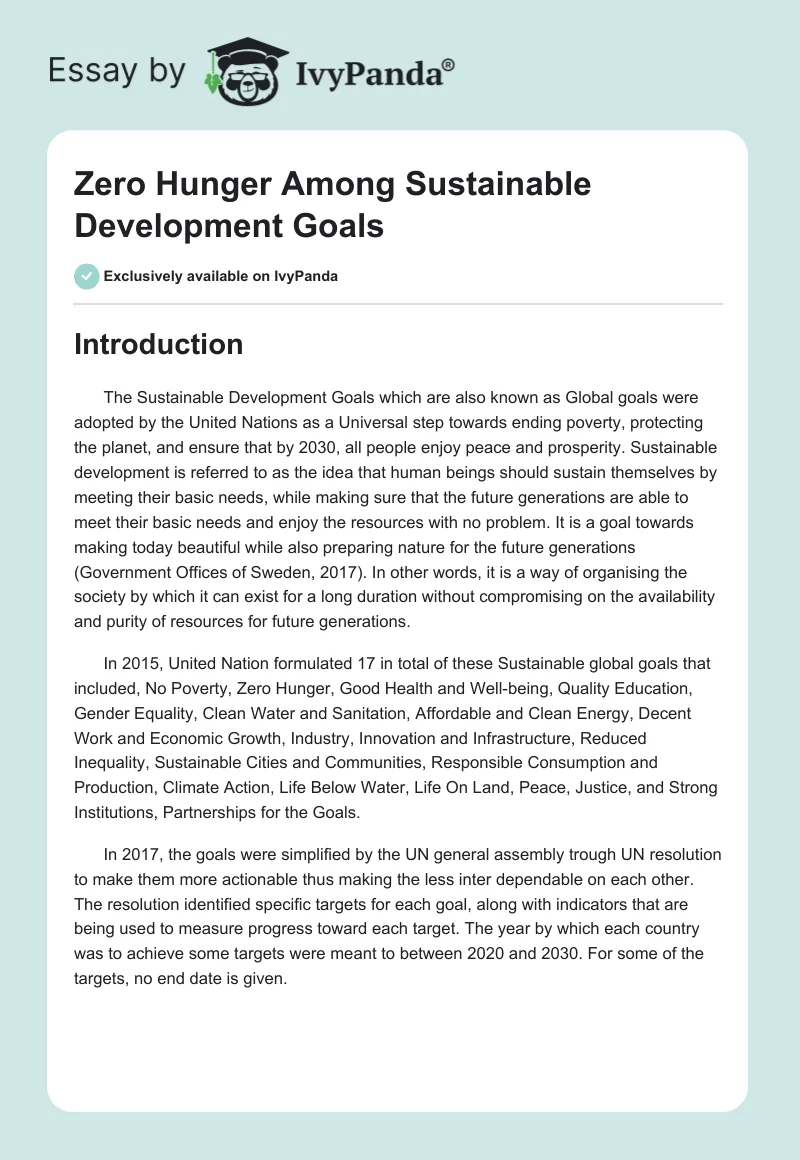Zero Hunger Among Sustainable Development Goals. Page 1