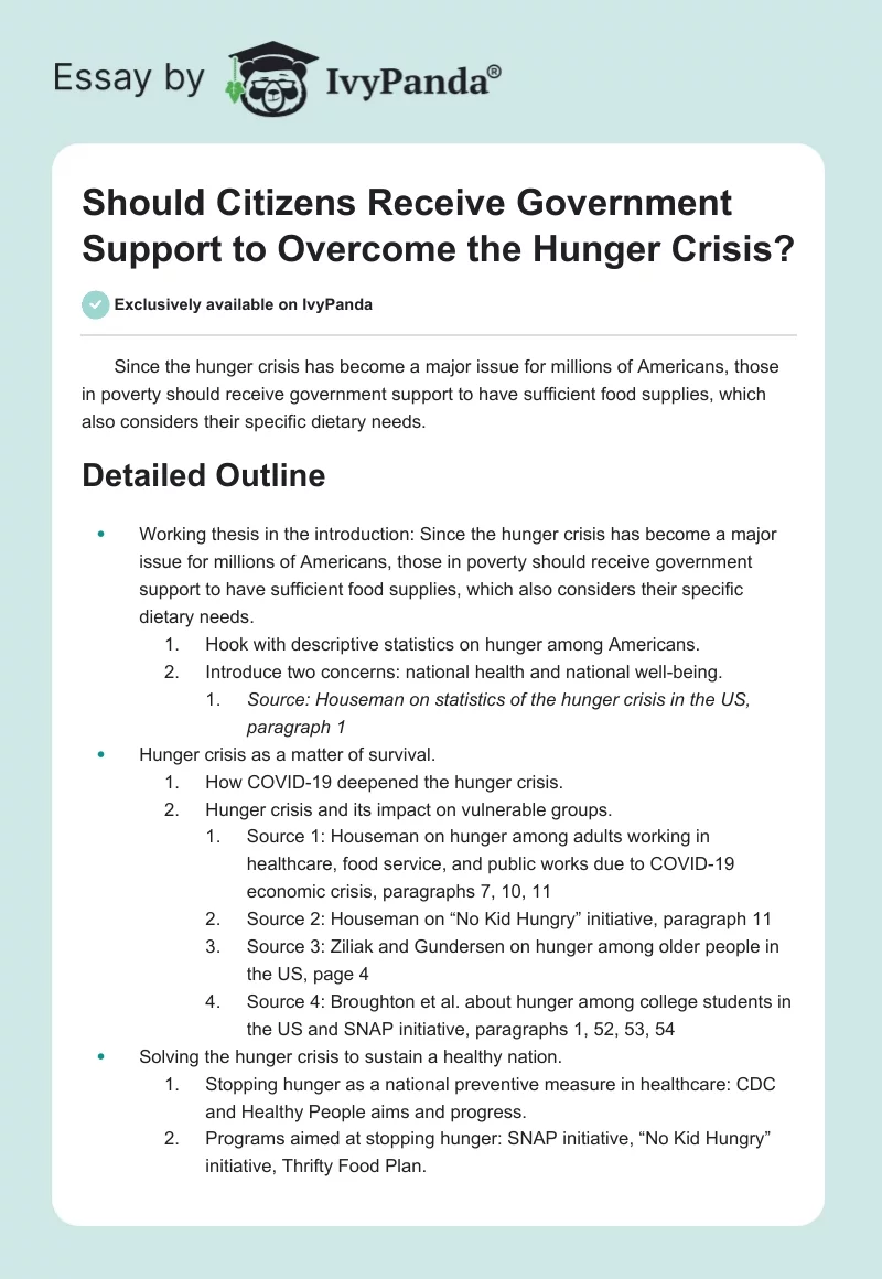 Should Citizens Receive Government Support to Overcome the Hunger Crisis?. Page 1