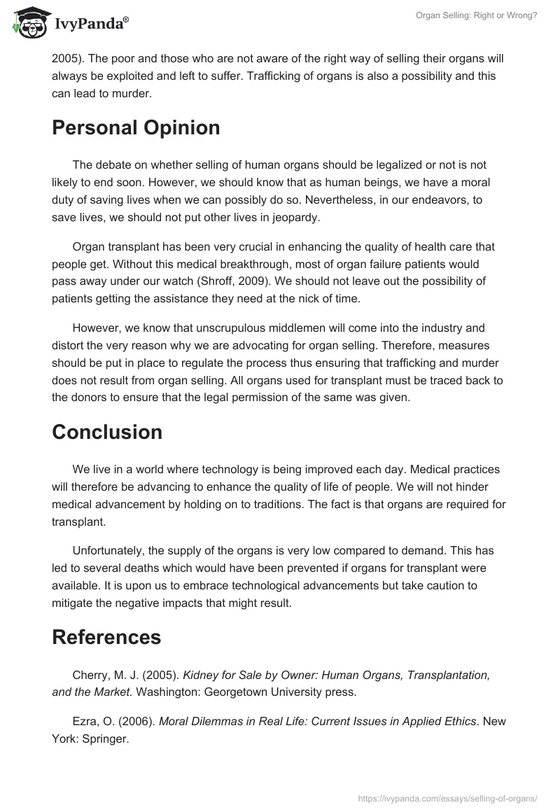 Organ Selling: Right or Wrong?. Page 5