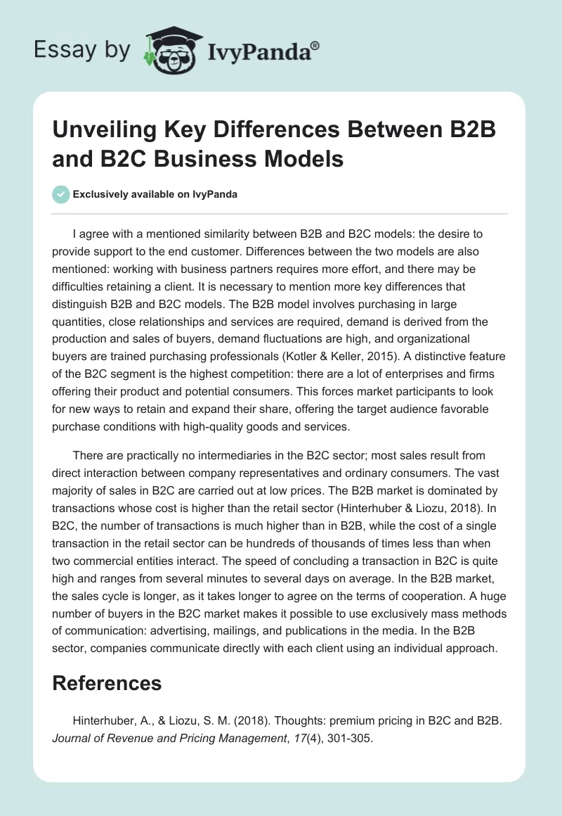Unveiling Key Differences Between B2B and B2C Business Models. Page 1