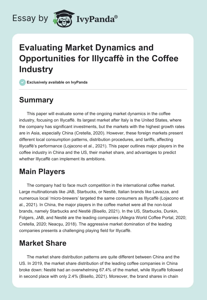 Evaluating Market Dynamics and Opportunities for Illycaffè in the Coffee Industry. Page 1