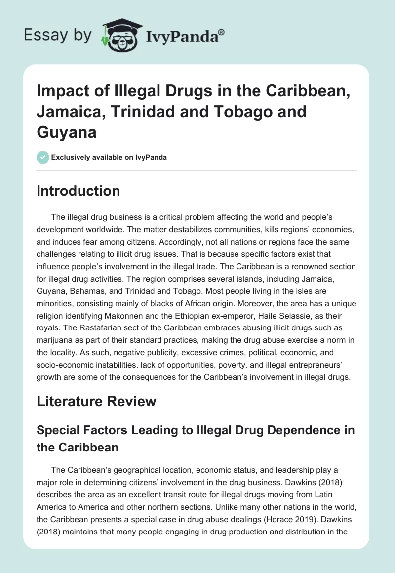 Impact of Illegal Drugs in the Caribbean, Jamaica, Trinidad and Tobago and Guyana. Page 1