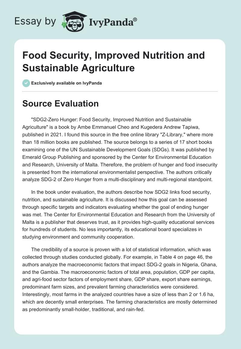Food Security, Improved Nutrition and Sustainable Agriculture. Page 1
