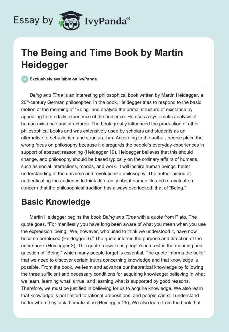 The "Being and Time" Book by Martin Heidegger. Page 1