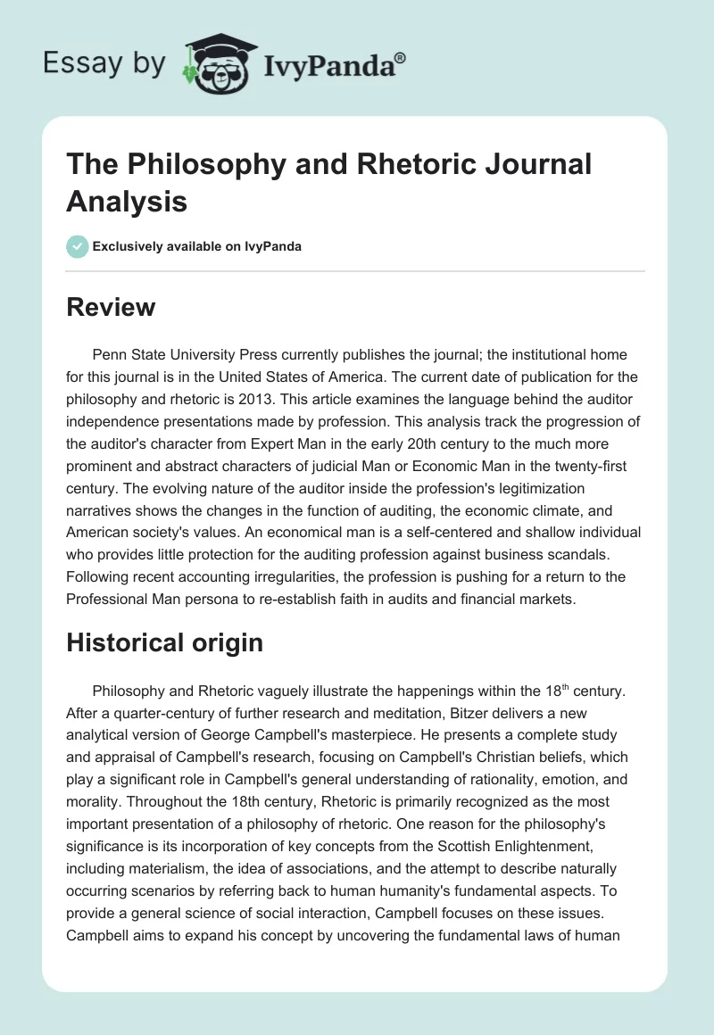 The Philosophy and Rhetoric Journal Analysis. Page 1