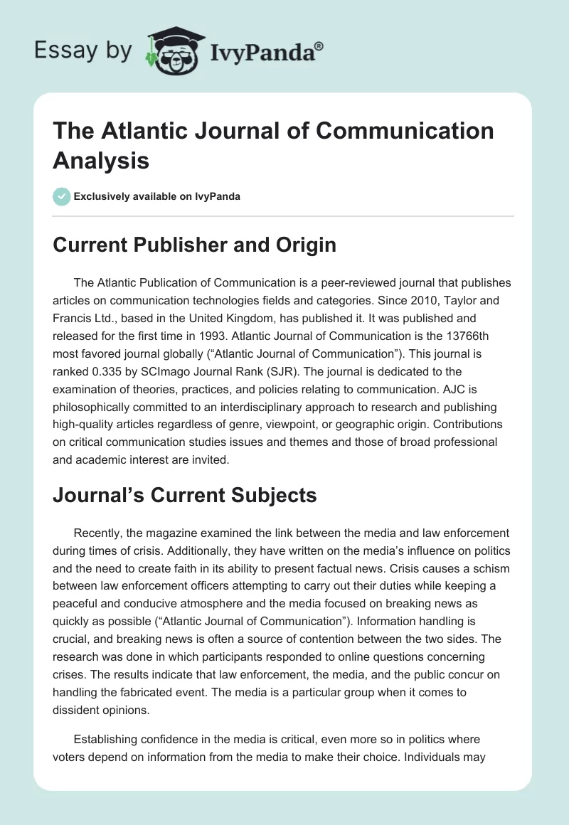 The Atlantic Journal of Communication Analysis. Page 1