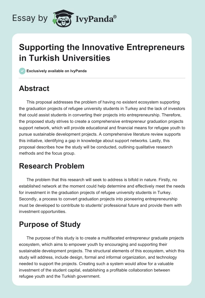 Supporting the Innovative Entrepreneurs in Turkish Universities. Page 1