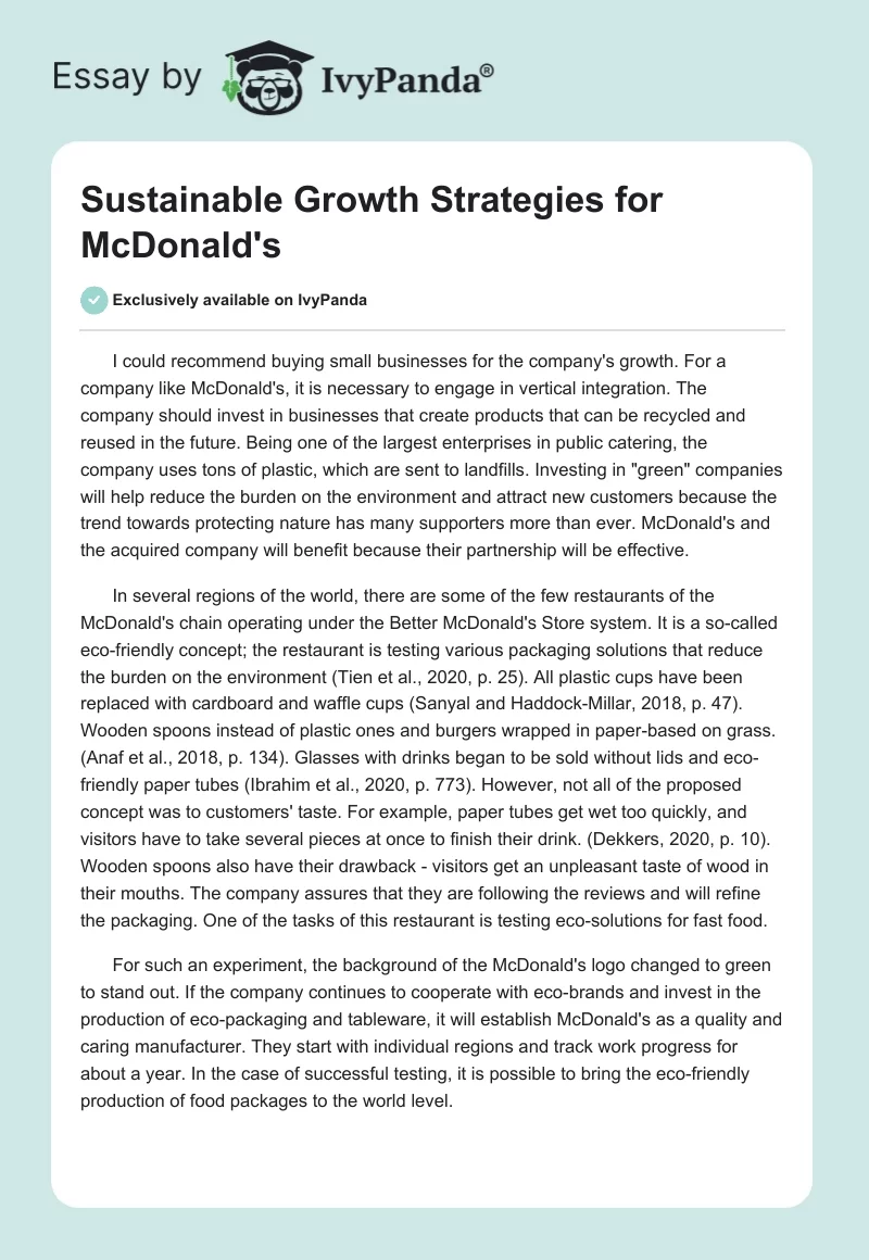 Sustainable Growth Strategies for McDonald's. Page 1
