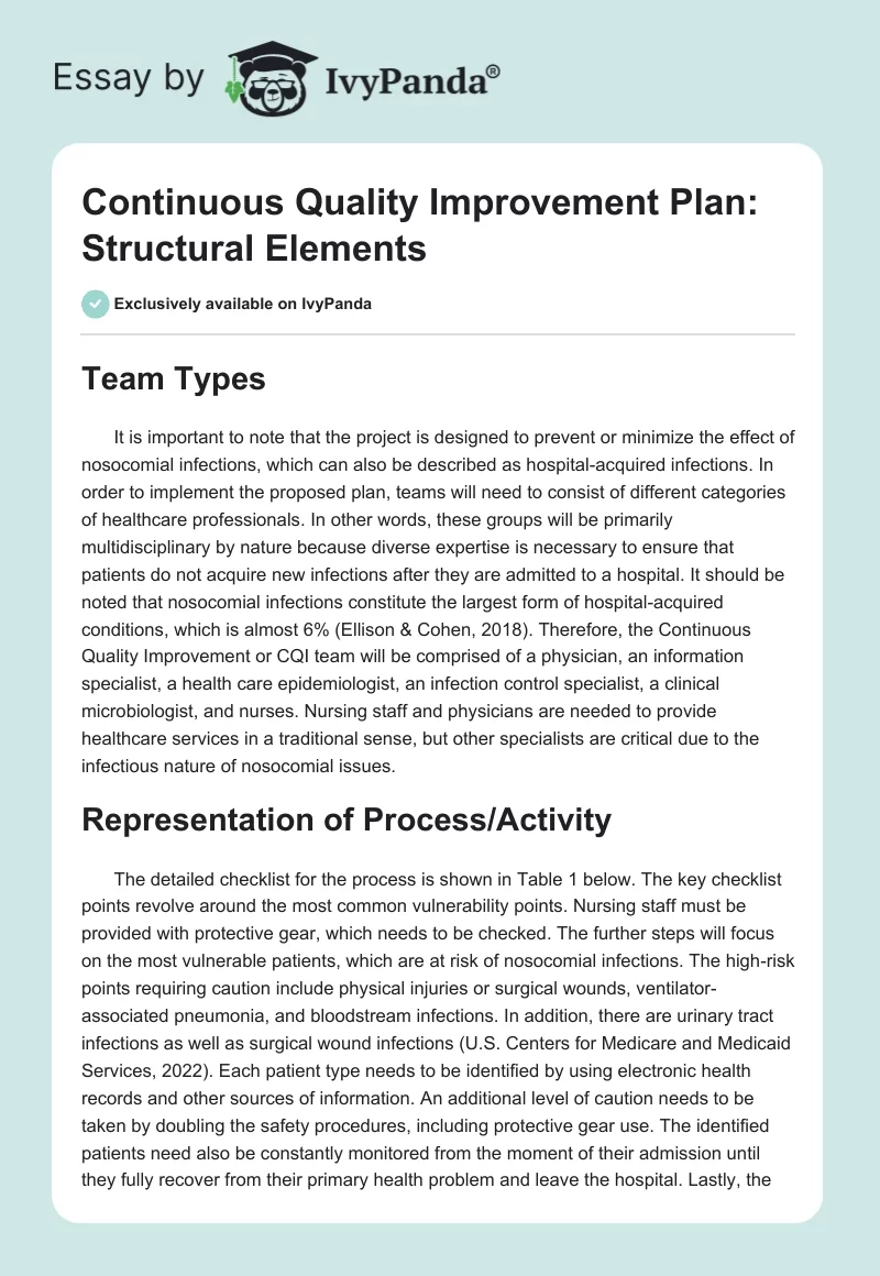 Continuous Quality Improvement Plan: Structural Elements. Page 1