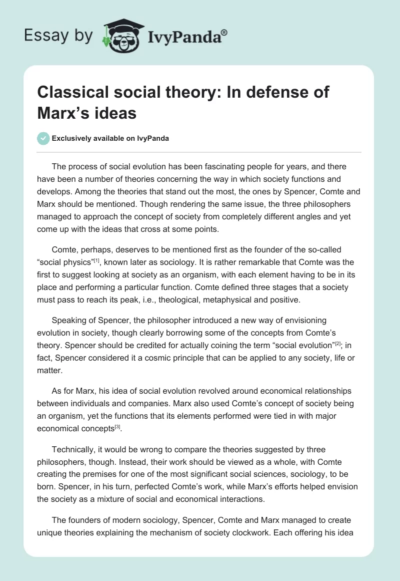 Classical social theory: In defense of Marx’s ideas. Page 1