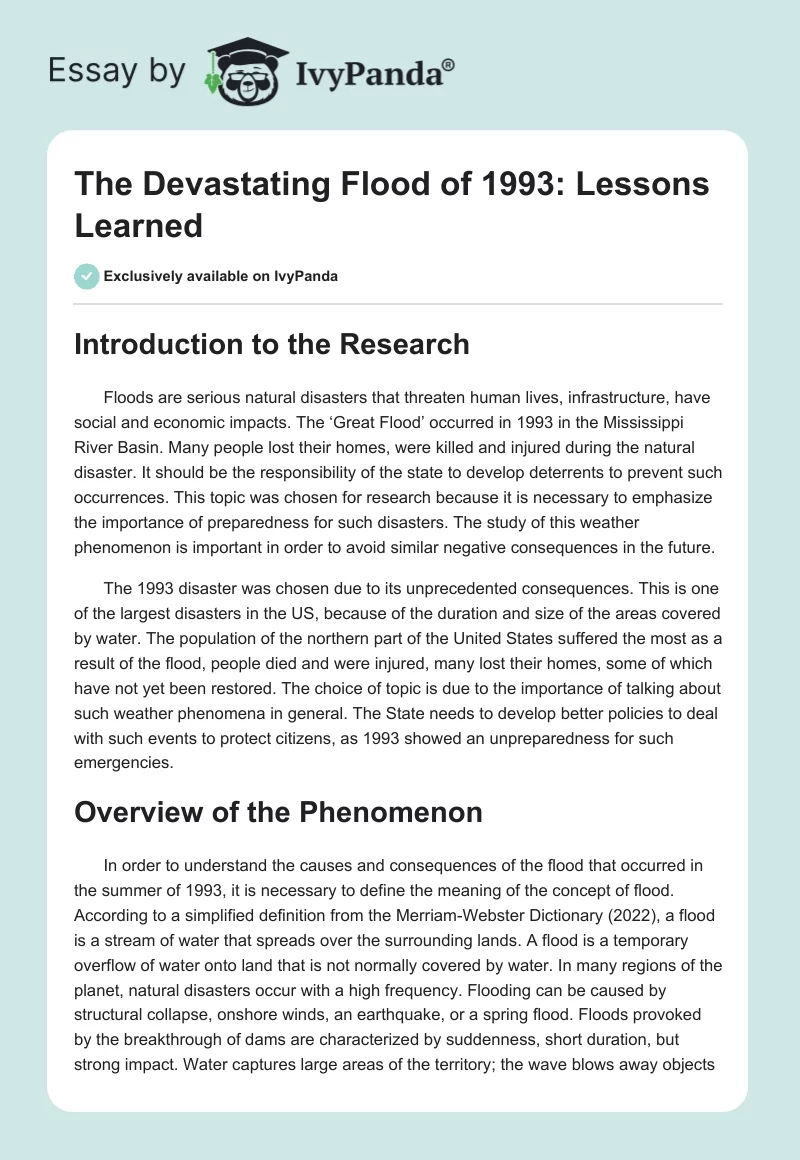 The Devastating Flood of 1993: Lessons Learned. Page 1