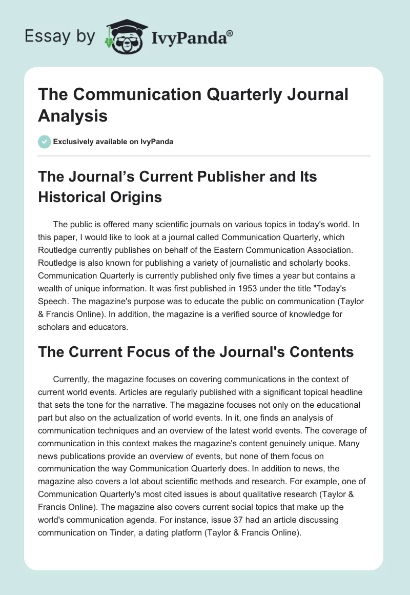 The Communication Quarterly Journal Analysis. Page 1