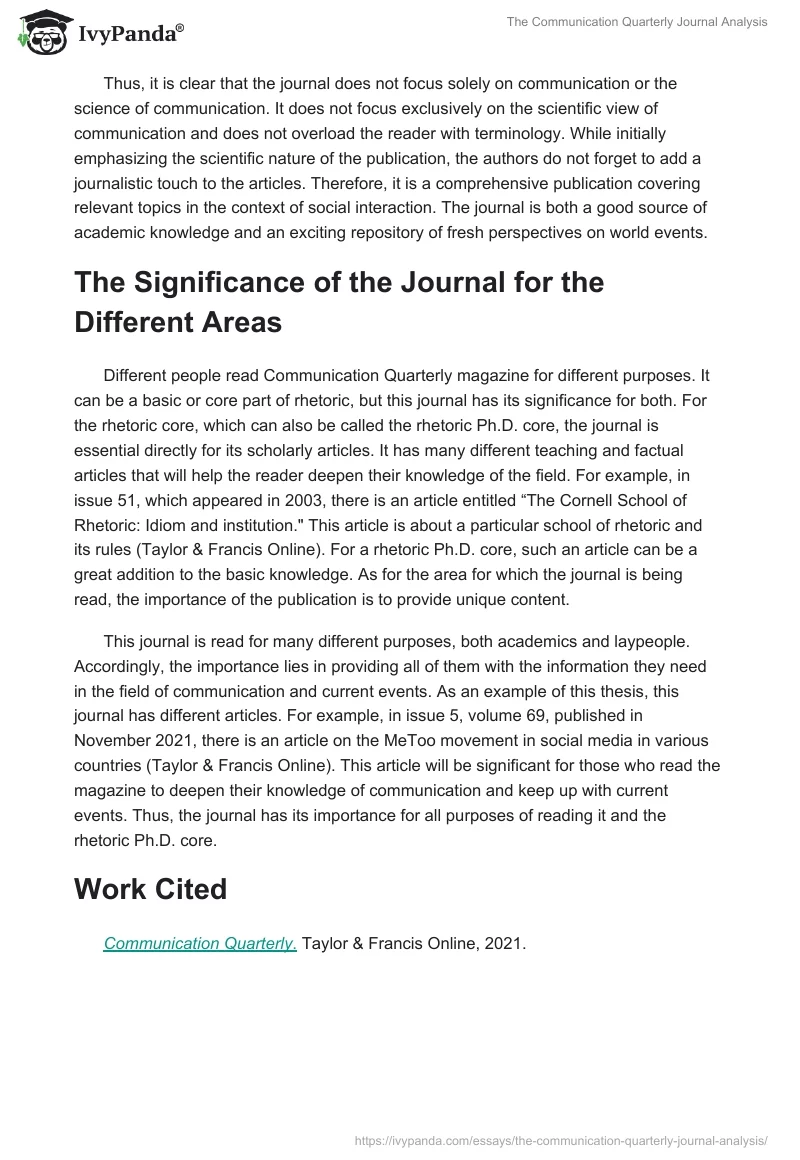 The Communication Quarterly Journal Analysis. Page 2