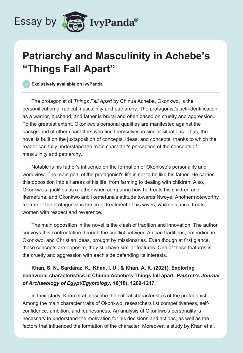 masculinity in things fall apart essay