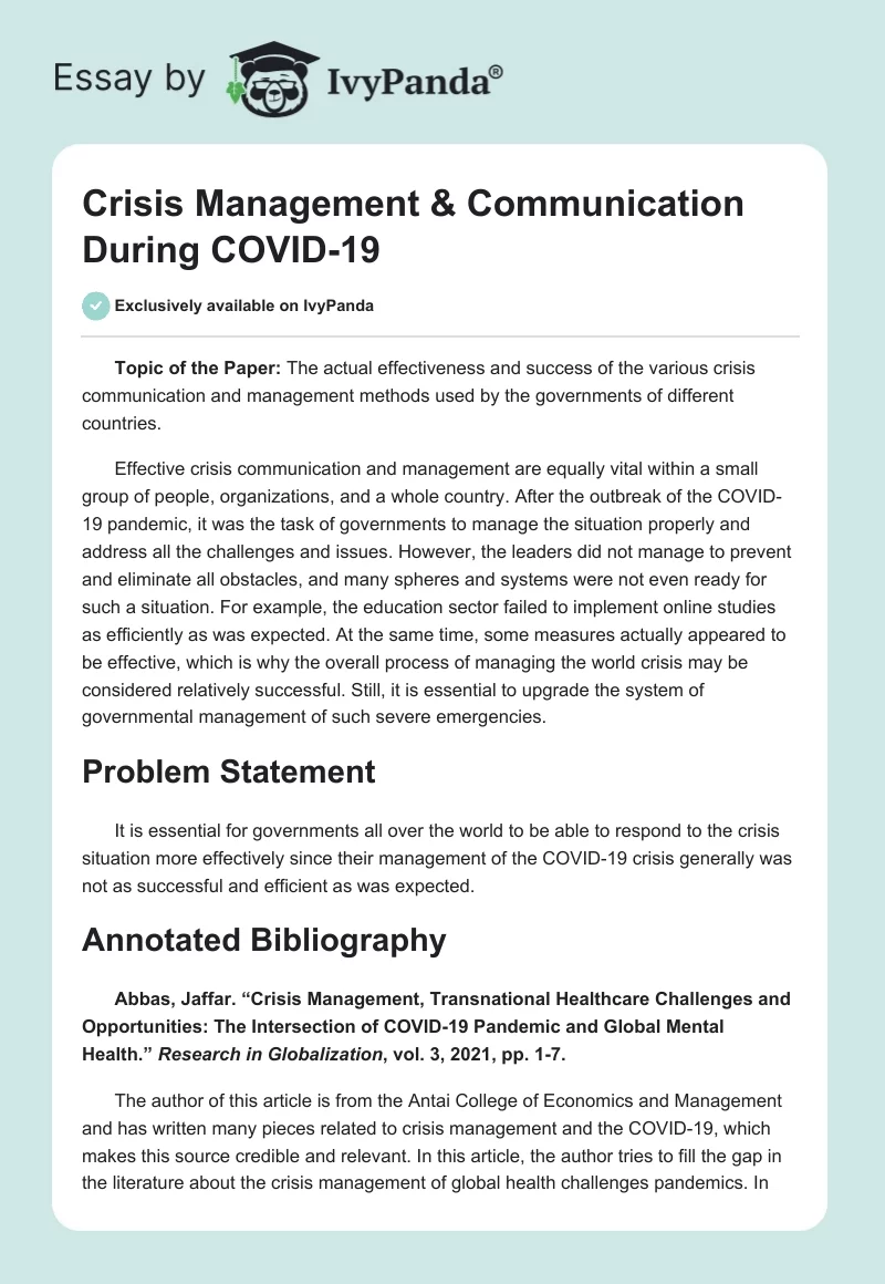 Crisis Management & Communication During COVID-19. Page 1