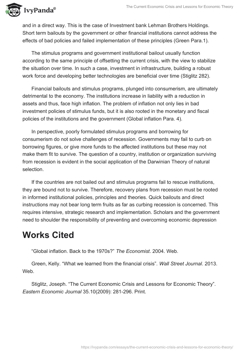 The Current Economic Crisis and Lessons for Economic Theory. Page 4