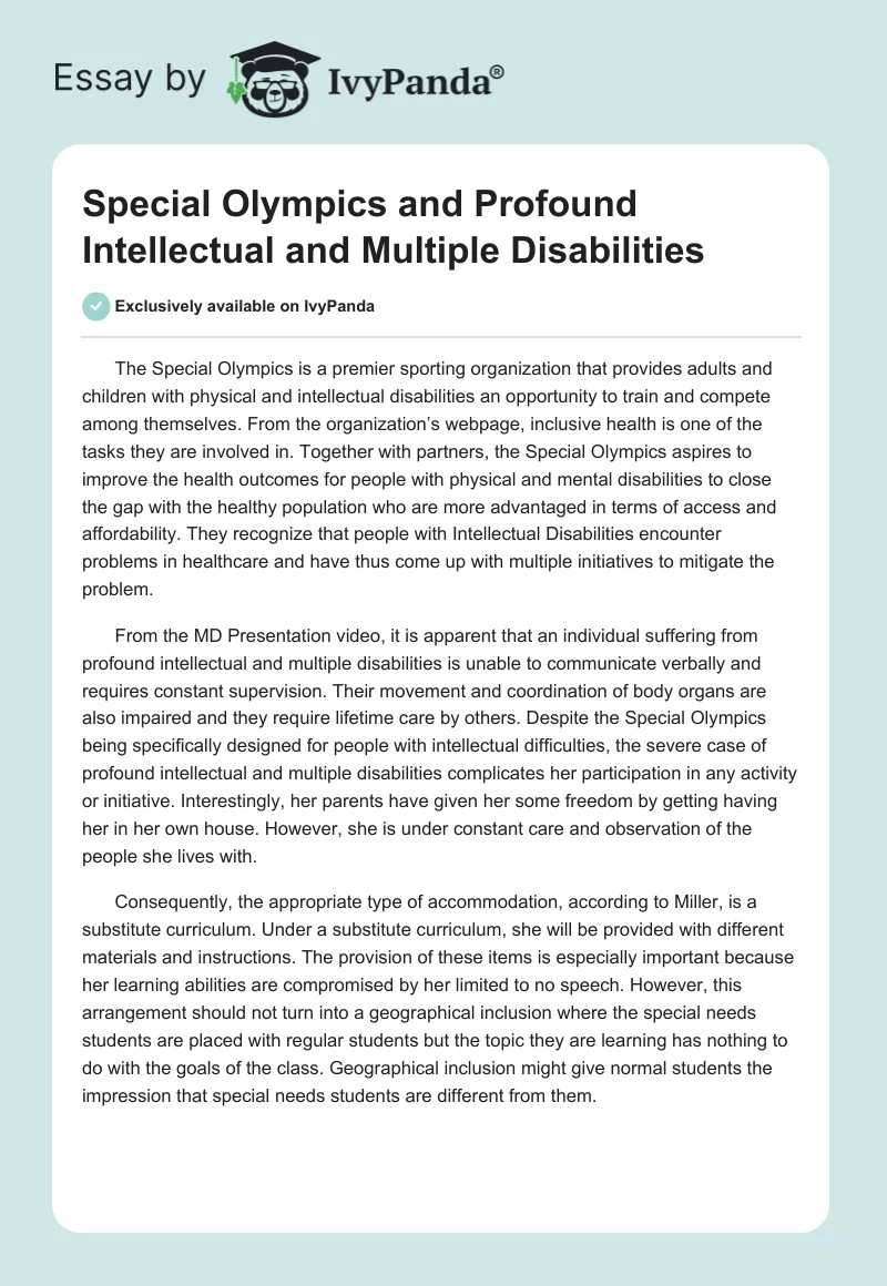 Special Olympics and Profound Intellectual and Multiple Disabilities. Page 1