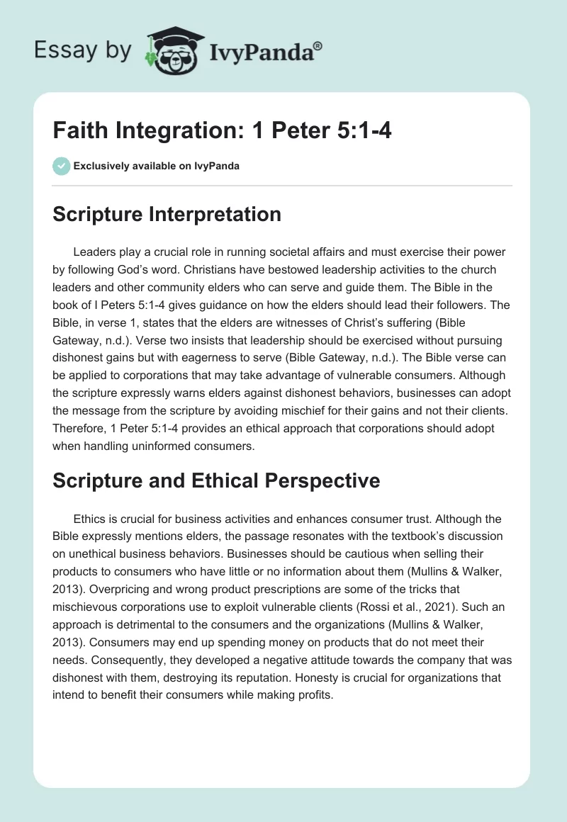 Faith Integration: 1 Peter 5:1-4. Page 1