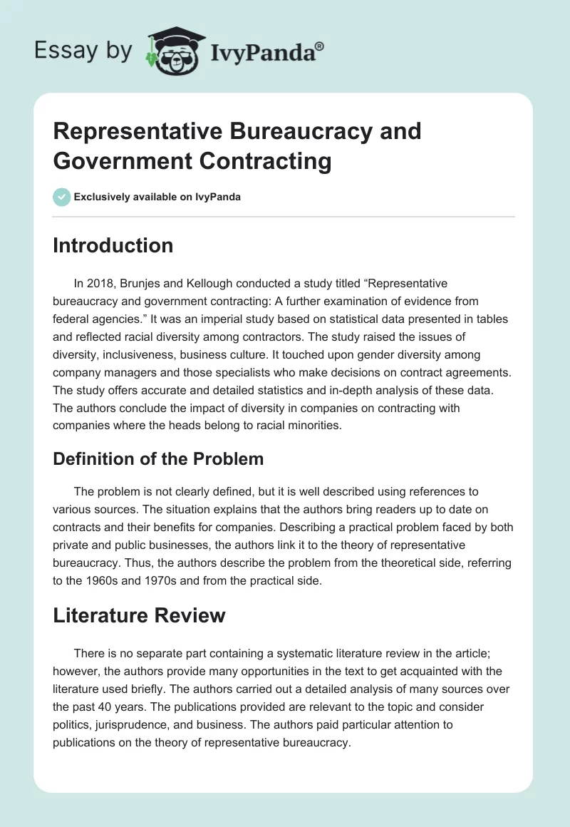 Representative Bureaucracy and Government Contracting. Page 1