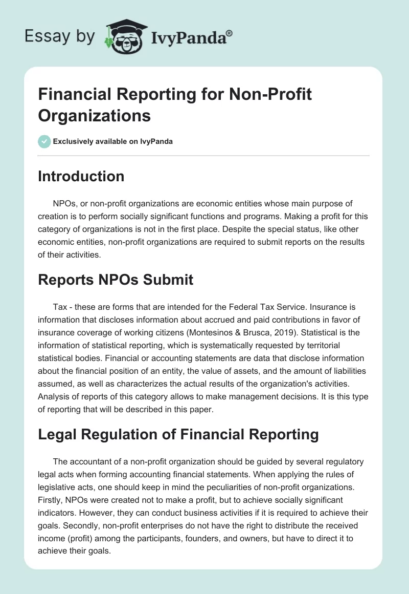Financial Reporting for Non-Profit Organizations. Page 1