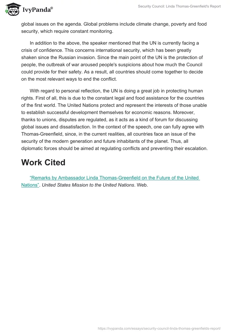 Security Council: Linda Thomas-Greenfield's Report. Page 2