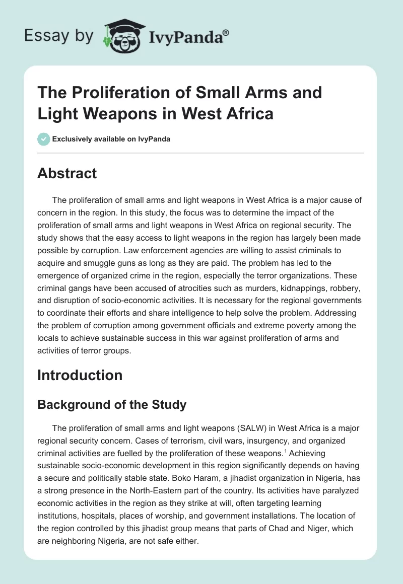 The Proliferation of Small Arms and Light Weapons in West Africa. Page 1