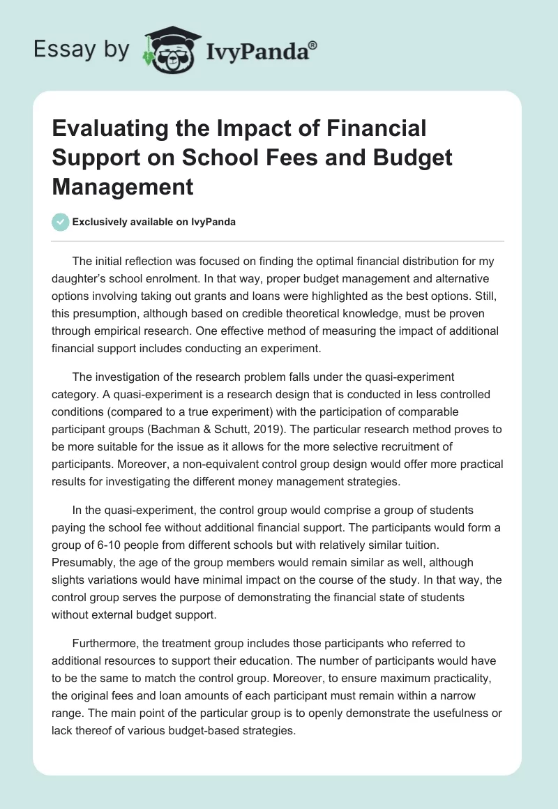 Evaluating the Impact of Financial Support on School Fees and Budget Management. Page 1