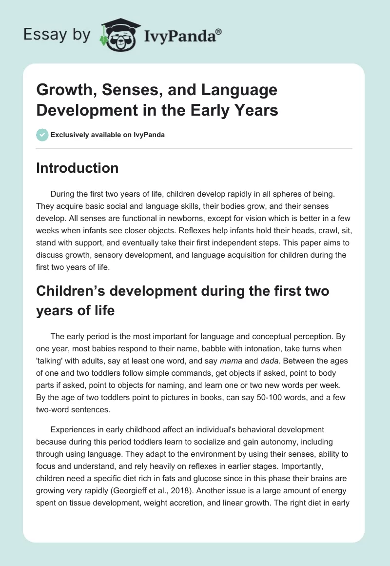 Growth, Senses, and Language Development in the Early Years. Page 1