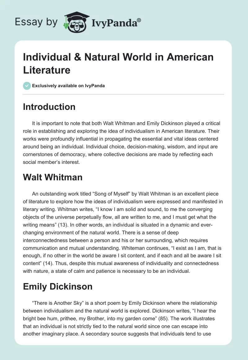 Individual & Natural World in American Literature. Page 1