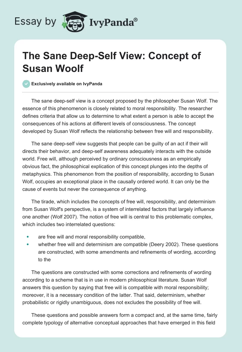 The Sane Deep-Self View: Concept of Susan Woolf. Page 1