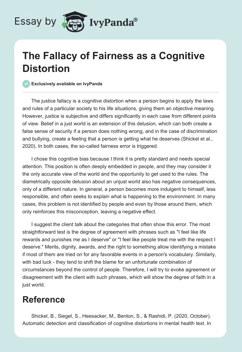 The Fallacy of Fairness as a Cognitive Distortion. Page 1