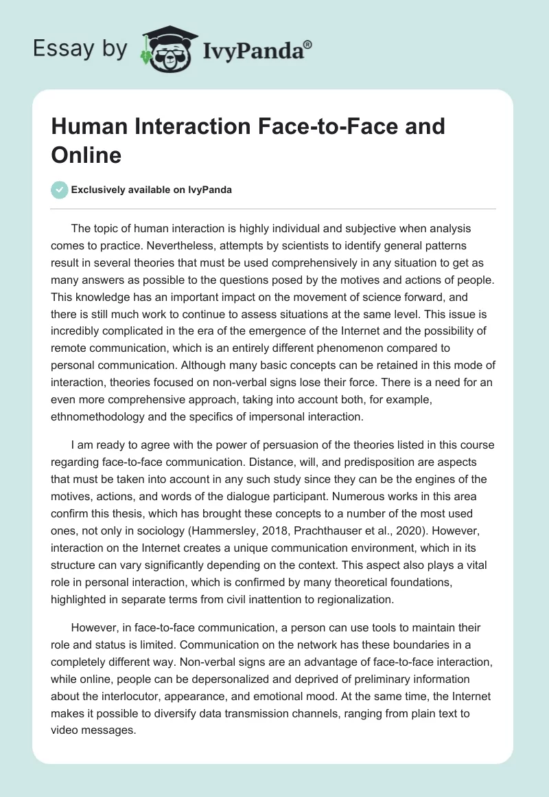 Human Interaction Face-to-Face and Online. Page 1