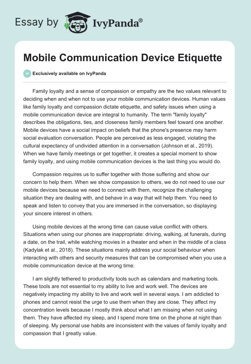 Mobile Communication Device Etiquette. Page 1