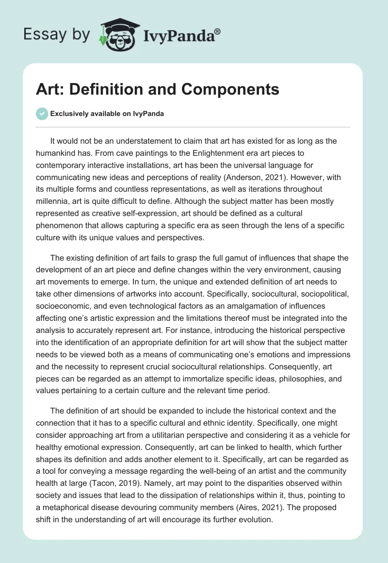 Art: Definition and Components. Page 1
