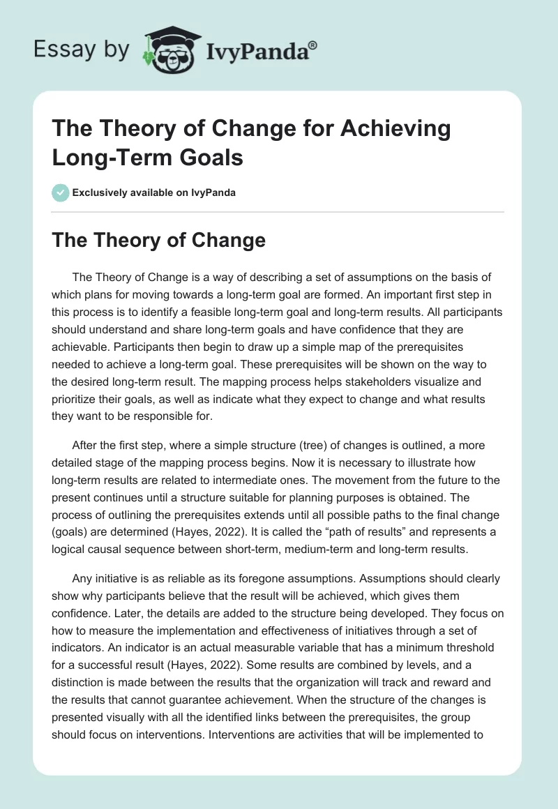 The Theory of Change for Achieving Long-Term Goals. Page 1