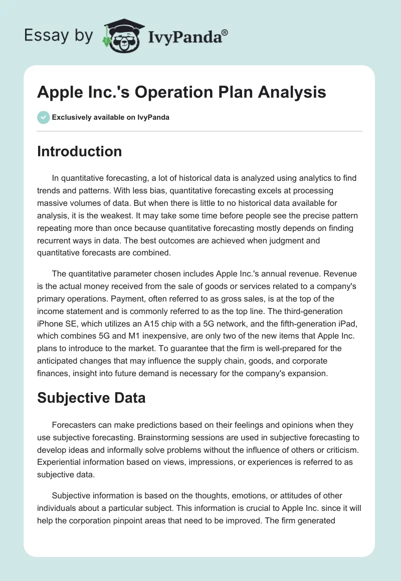 Apple Inc.'s Operation Plan Analysis. Page 1