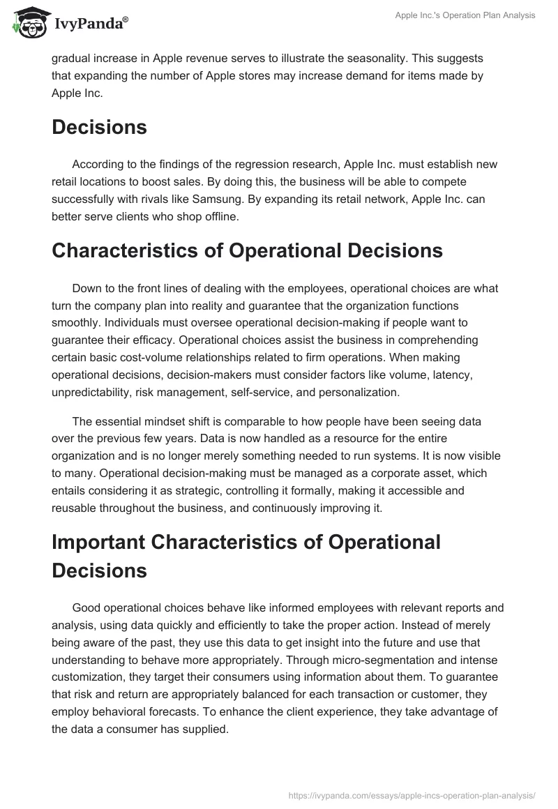 Apple Inc.'s Operation Plan Analysis. Page 3