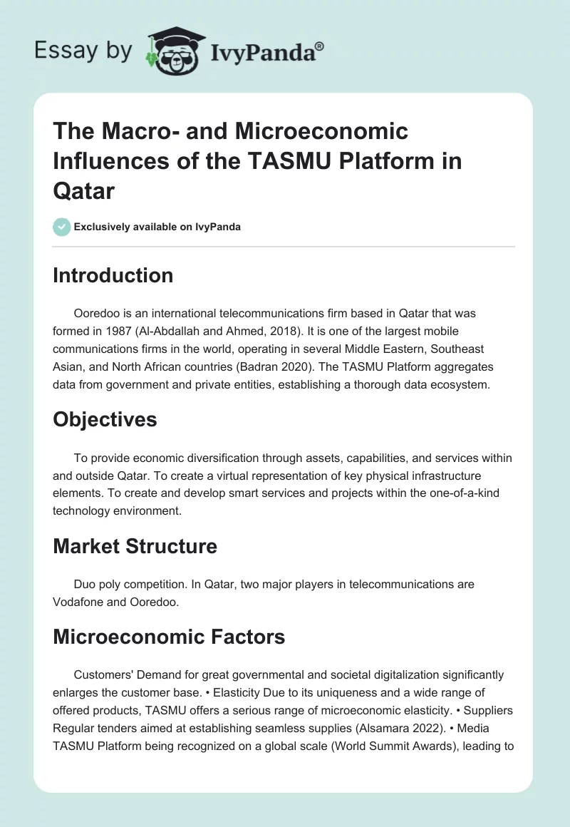The Macro- and Microeconomic Influences of the TASMU Platform in Qatar. Page 1