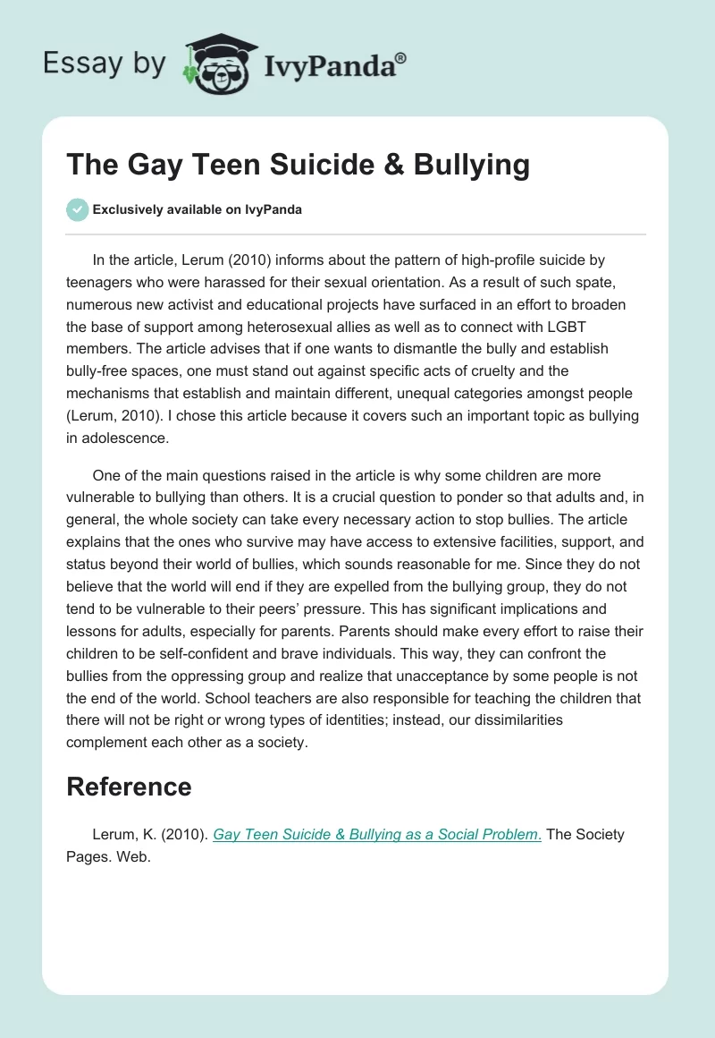 The Gay Teen Suicide & Bullying. Page 1