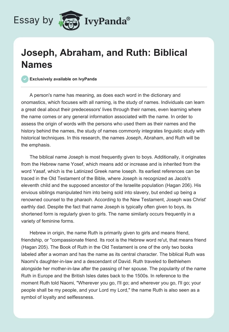 Joseph, Abraham, and Ruth: Biblical Names. Page 1