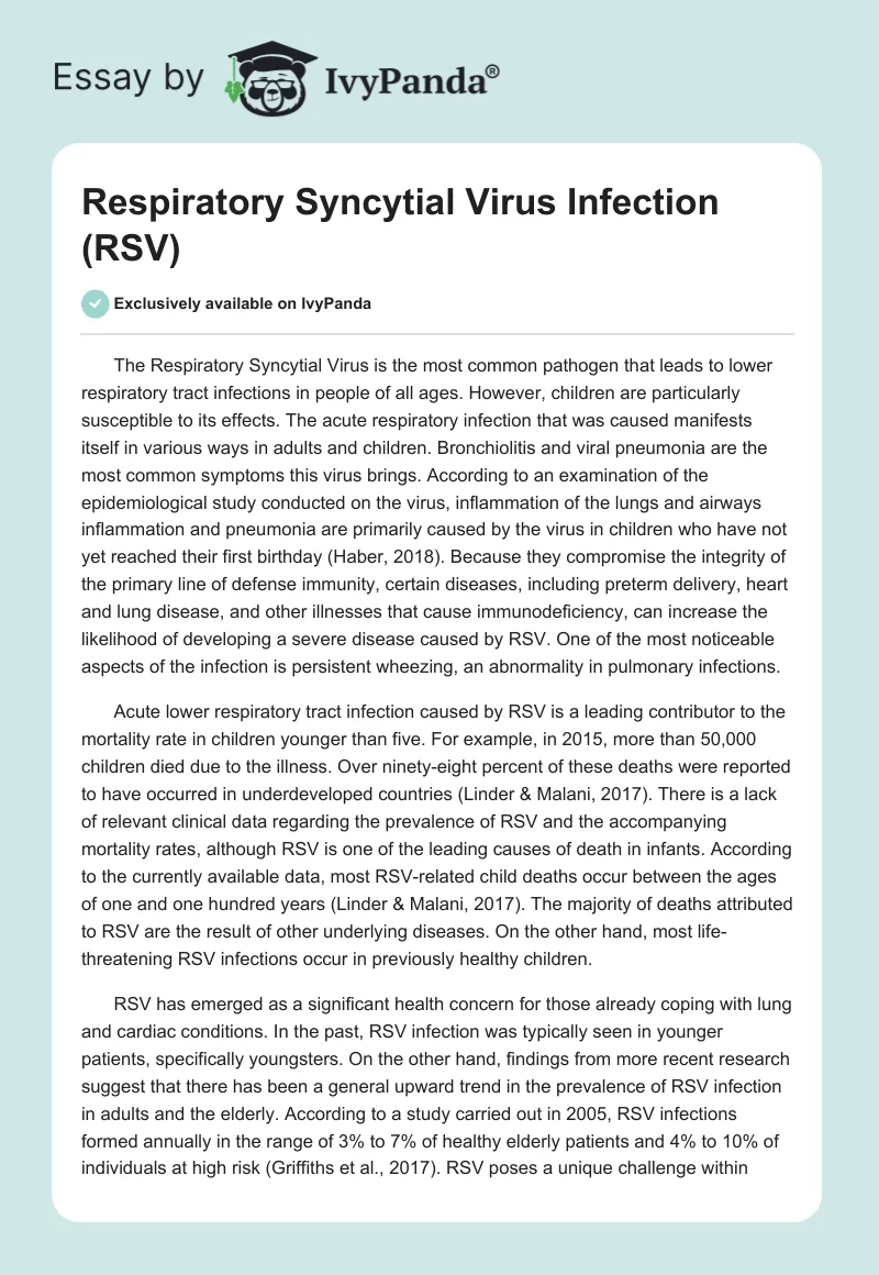 Respiratory Syncytial Virus Infection (RSV). Page 1