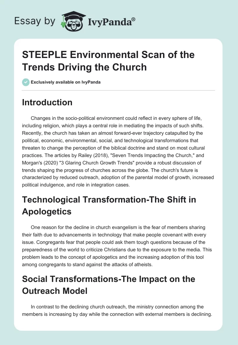 STEEPLE Environmental Scan of the Trends Driving the Church. Page 1